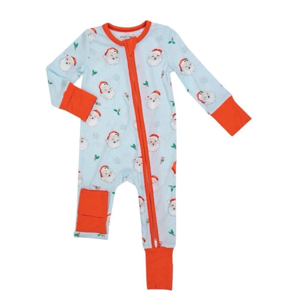 Angel Dear Bamboo 2-Way Zipper Romper - Vintage Santa Blue, Size 3-6 Months NWT